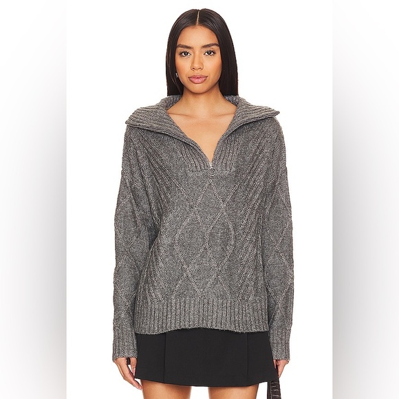 SNDYS. Sweaters - SYNDYS x REVOLVE JAX CHARCOAL GREY HALF ZIP CANLE KNIT SHAWL COLLAR SWEATER ZARA